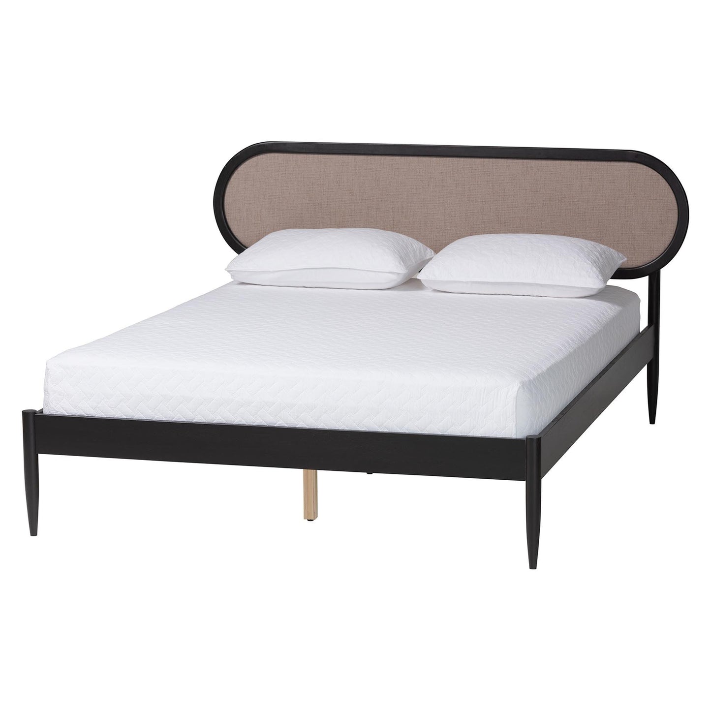 Baxton Studio Shirin Mid-Century Beige Fabric and Black Wood Queen Platform Bed FredCo