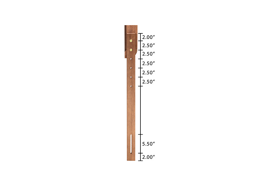 Wooden furniture support rail with metal hardware and measurement guide, FredCo International.