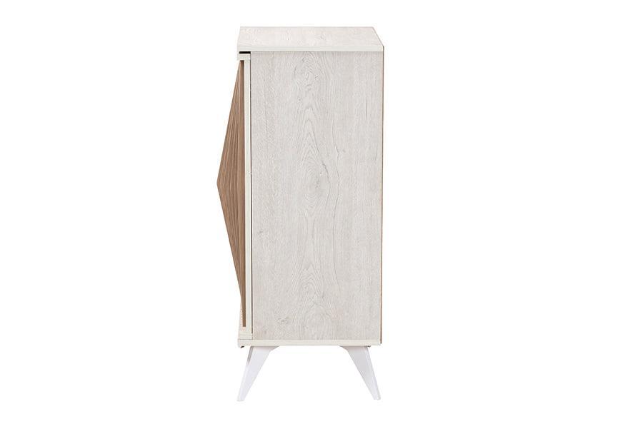 Baxton Studio Simona Mid-Century Modern Transitional Light Grey and Brown Wood 2-Door Storage Cabinet FredCo