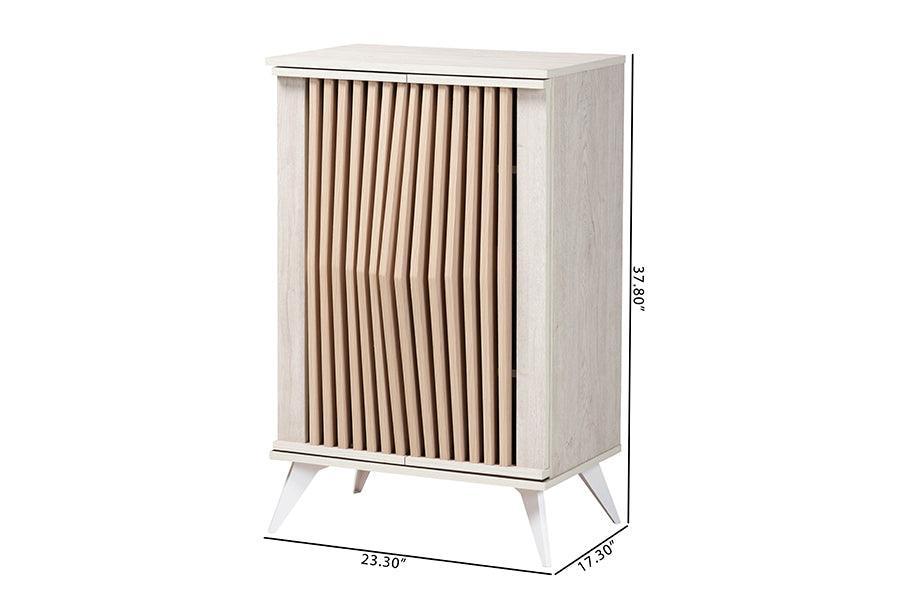 Baxton Studio Simona Mid-Century Modern Transitional Light Grey and Brown Wood 2-Door Storage Cabinet FredCo