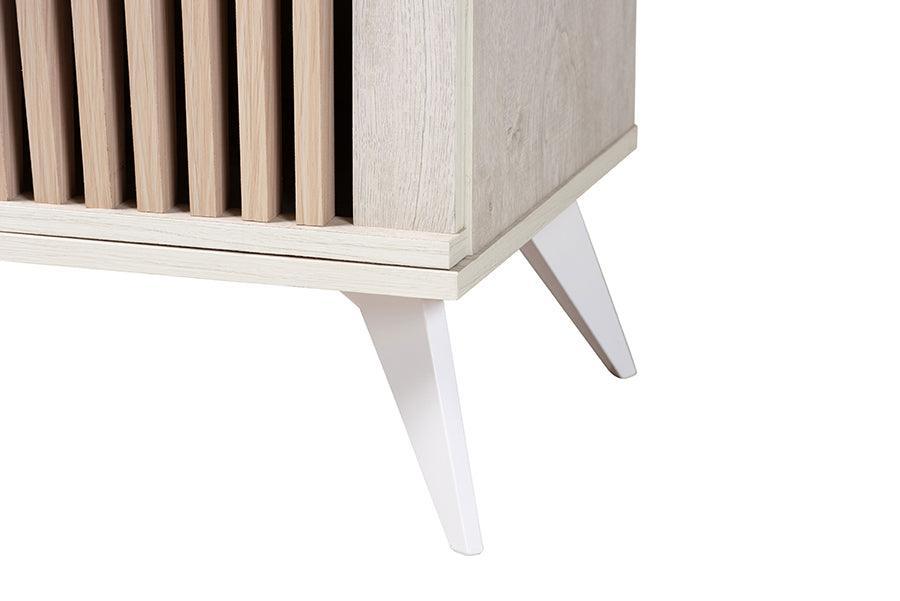 Baxton Studio Simona Mid-Century Modern Transitional Light Grey and Brown Wood 2-Door Storage Cabinet FredCo