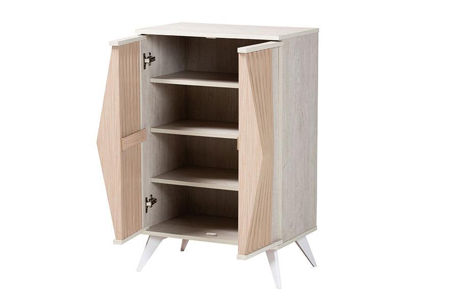 Baxton Studio Simona Mid-Century Modern Transitional Light Grey and Brown Wood 2-Door Storage Cabinet FredCo