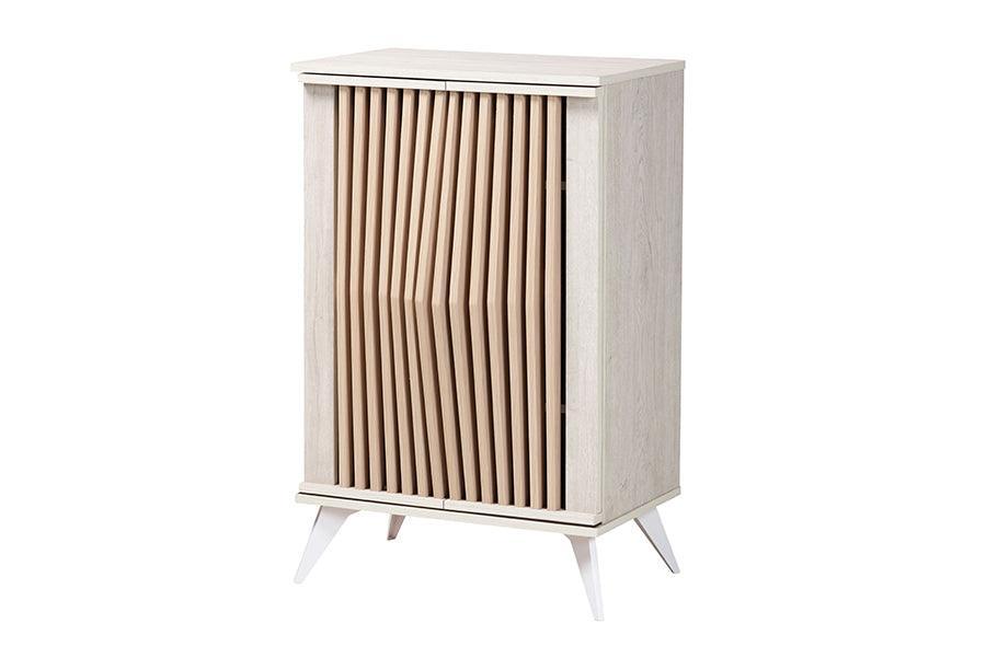 Baxton Studio Simona Mid-Century Modern Transitional Light Grey and Brown Wood 2-Door Storage Cabinet FredCo