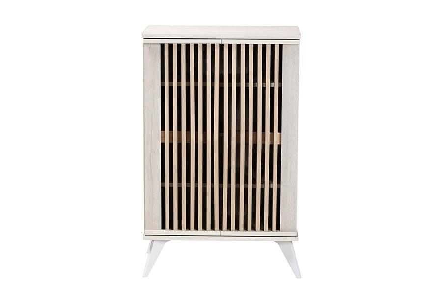 Baxton Studio Simona Mid-Century Modern Transitional Light Grey and Brown Wood 2-Door Storage Cabinet FredCo