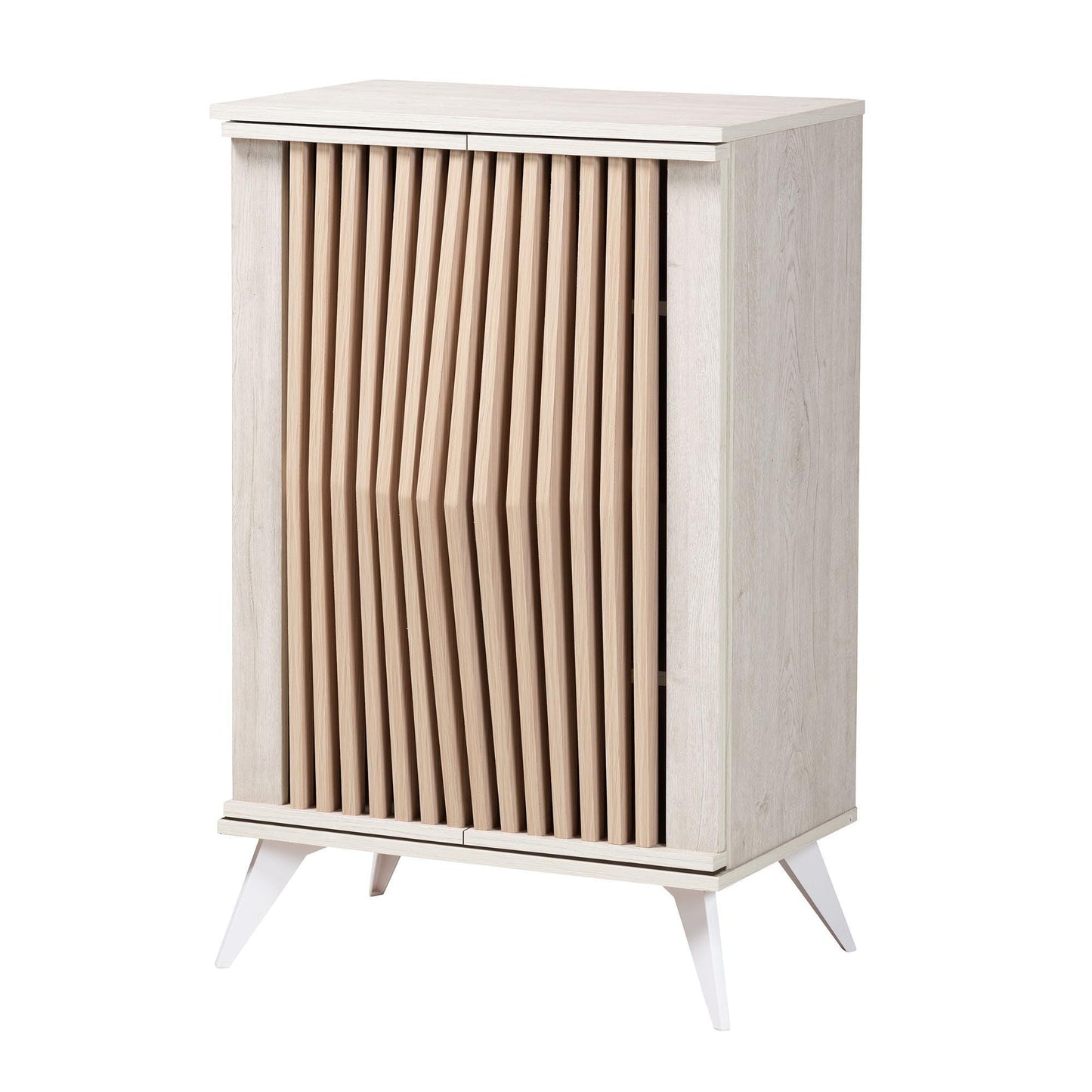 Baxton Studio Simona Mid-Century Modern Transitional Light Grey and Brown Wood 2-Door Storage Cabinet FredCo