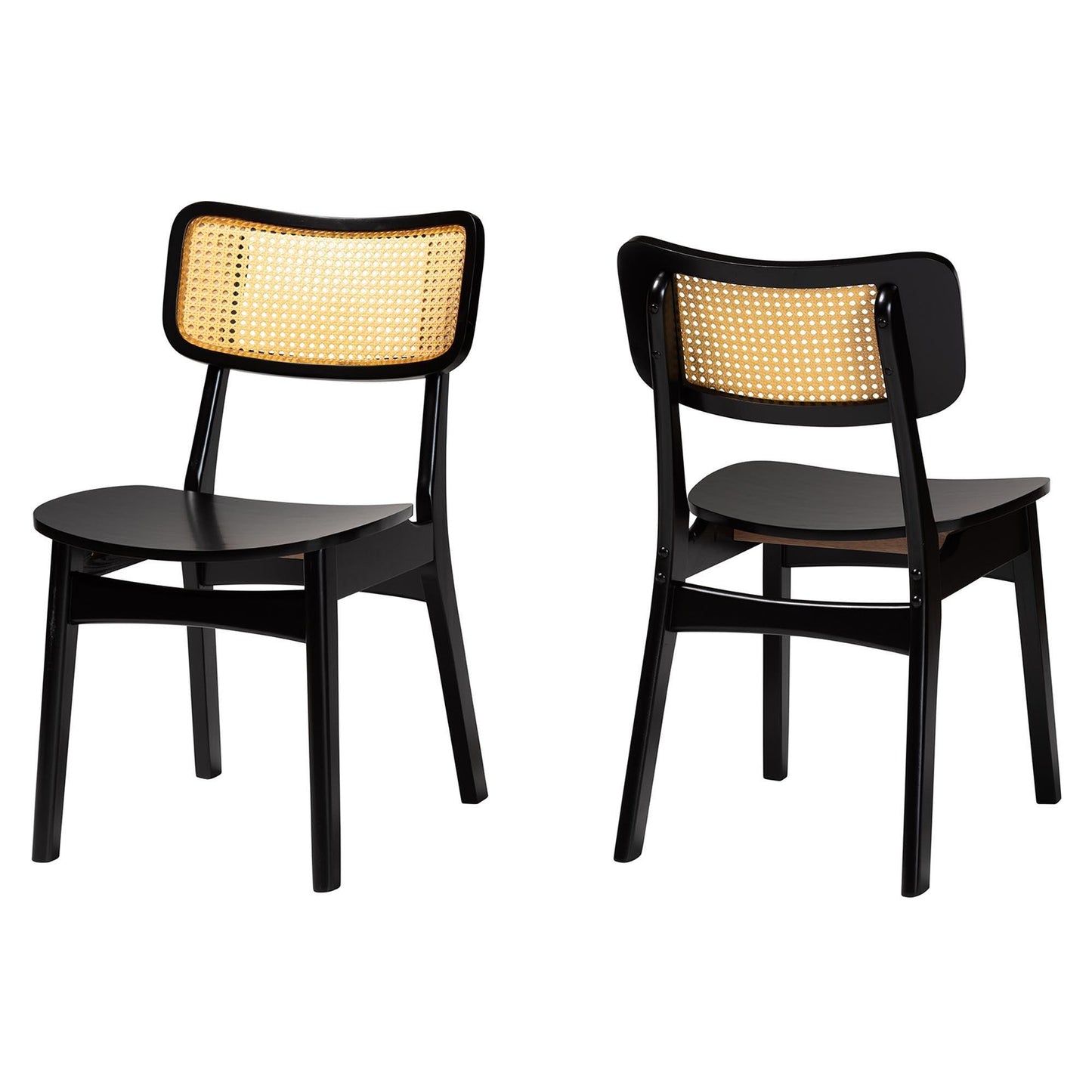 Baxton Studio Tafari Mid-Century Modern Dark Brown Finished Wood and Rattan 2-Piece Dining Chair Set FredCo