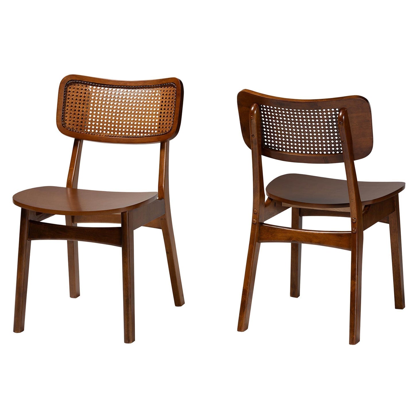 Baxton Studio Tafari Mid-Century Modern Walnut Brown Finished Wood and Rattan 2-Piece Dining Chair Set FredCo