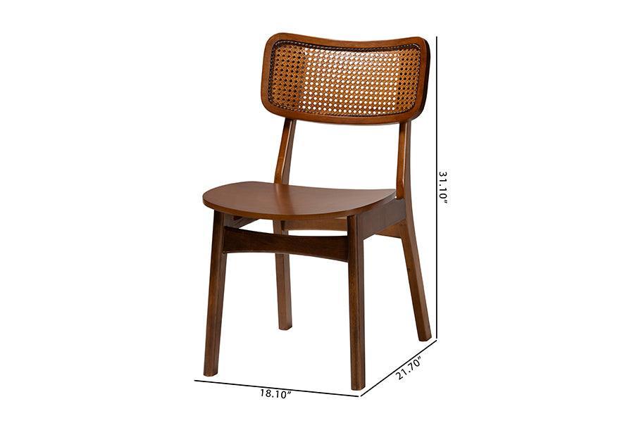Baxton Studio Tafari Mid-Century Modern Walnut Brown Finished Wood and Rattan 2-Piece Dining Chair Set FredCo