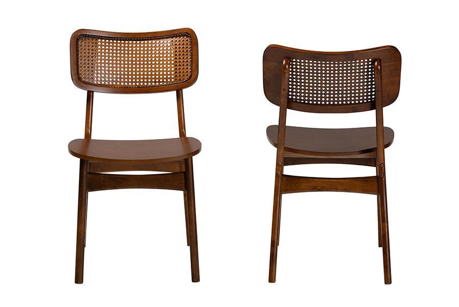 Baxton Studio Tafari Mid-Century Modern Walnut Brown Finished Wood and Rattan 2-Piece Dining Chair Set FredCo