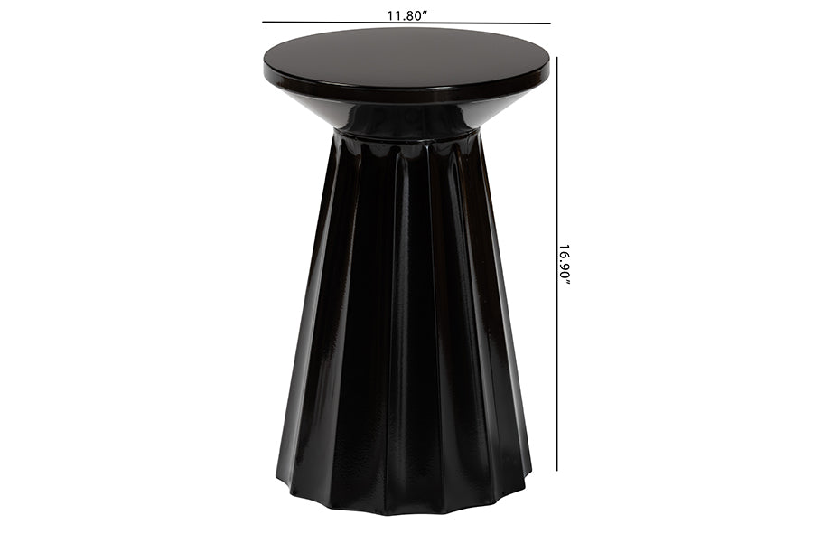Baxton Studio Ulmer Metal Scalloped Side Table - Modern Round Accent Table for Indoor or Semi-Outdoor Use, Black FredCo