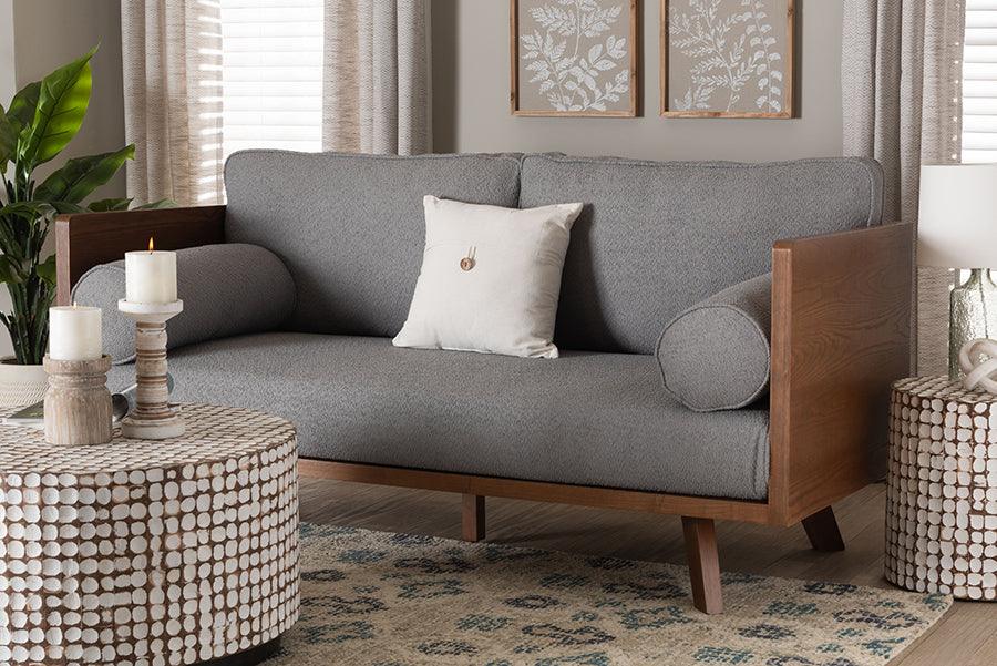 Baxton Studio Uriel Mid-Century Modern Grey Boucle Fabric Sofa FredCo