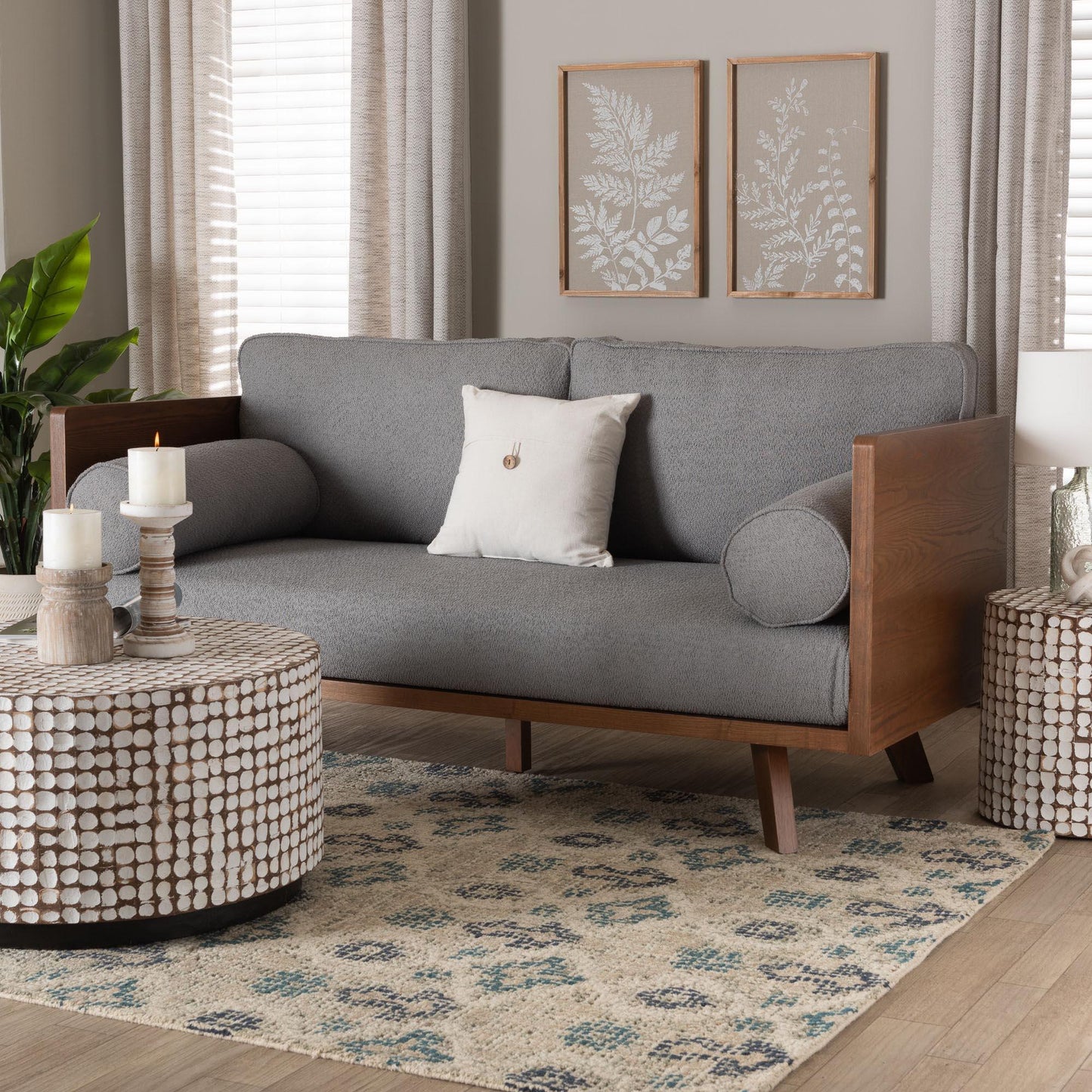 Baxton Studio Uriel Mid-Century Modern Grey Boucle Fabric Sofa FredCo