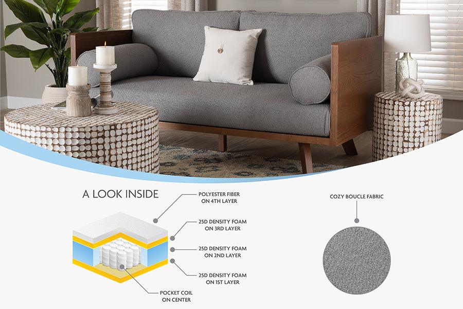 Baxton Studio Uriel Mid-Century Modern Grey Boucle Fabric Sofa FredCo