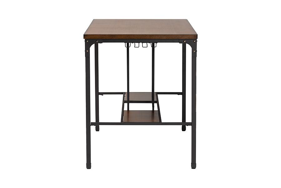 Baxton Studio Vintner Industrial Brown and Black Pub Table with Built-In Wine Cage FredCo