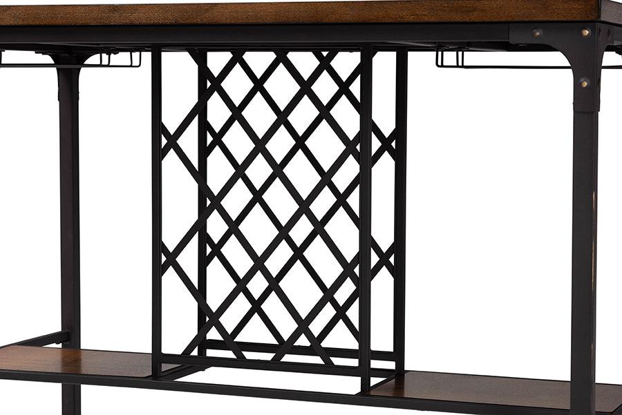 Baxton Studio Vintner Industrial Brown and Black Pub Table with Built-In Wine Cage FredCo