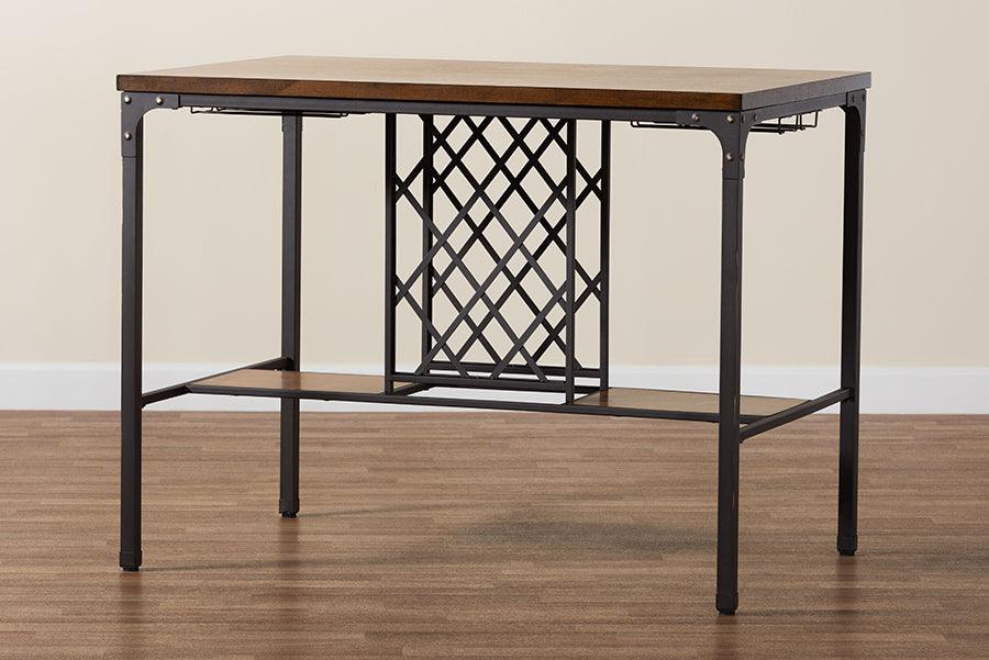 Baxton Studio Vintner Industrial Brown and Black Pub Table with Built-In Wine Cage FredCo