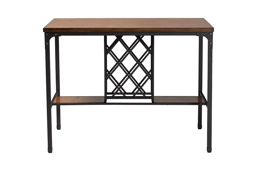 Baxton Studio Vintner Industrial Brown and Black Pub Table with Built-In Wine Cage FredCo
