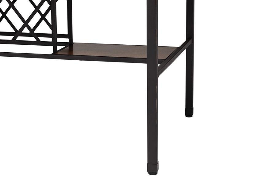 Baxton Studio Vintner Industrial Brown and Black Pub Table with Built-In Wine Cage FredCo