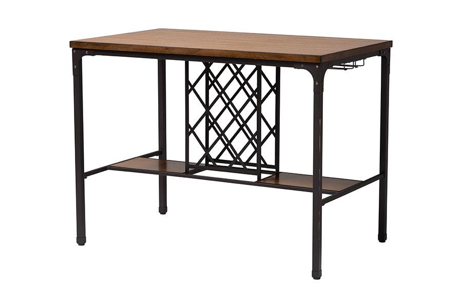 Baxton Studio Vintner Industrial Brown and Black Pub Table with Built-In Wine Cage FredCo