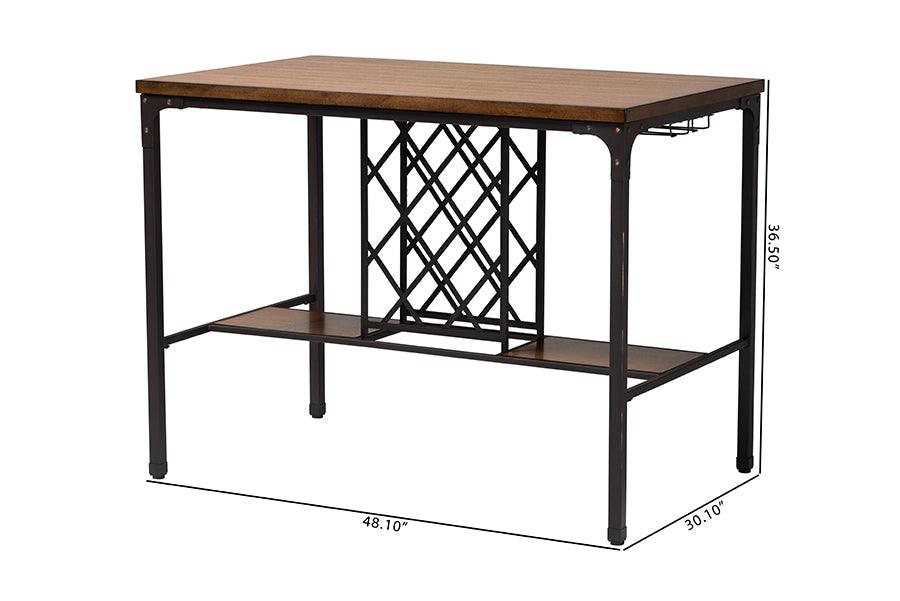 Baxton Studio Vintner Industrial Brown and Black Pub Table with Built-In Wine Cage FredCo