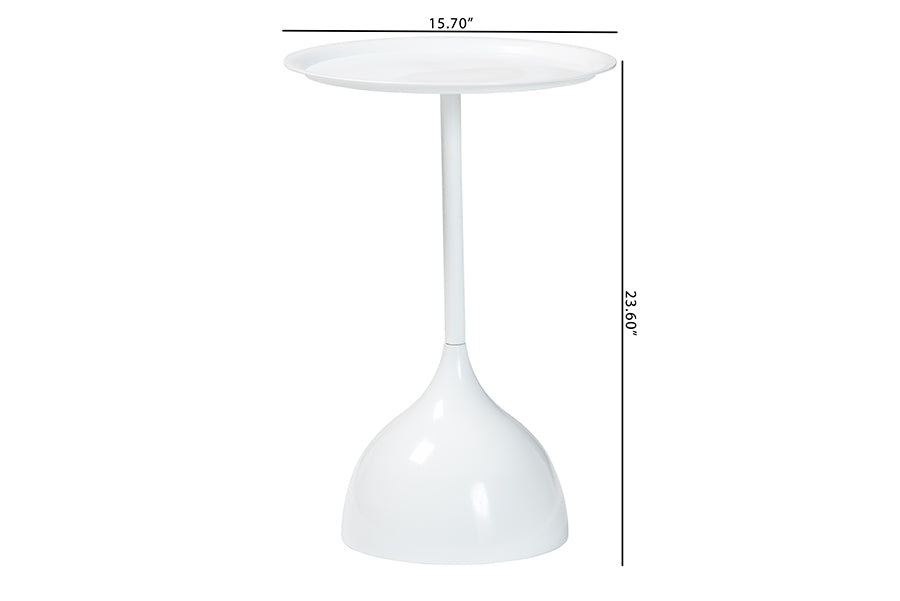 Baxton Studio Webb White Metal Pedestal Side Table - Modern Accent Table with Round Tray Top for Indoor or Semi-Outdoor Use FredCo