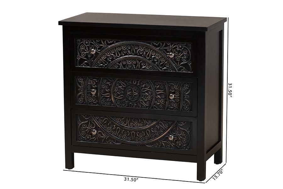 Baxton Studio Yelena Classic and Traditional Black Finished Wood 3-Drawer Storage Cabinet FredCo