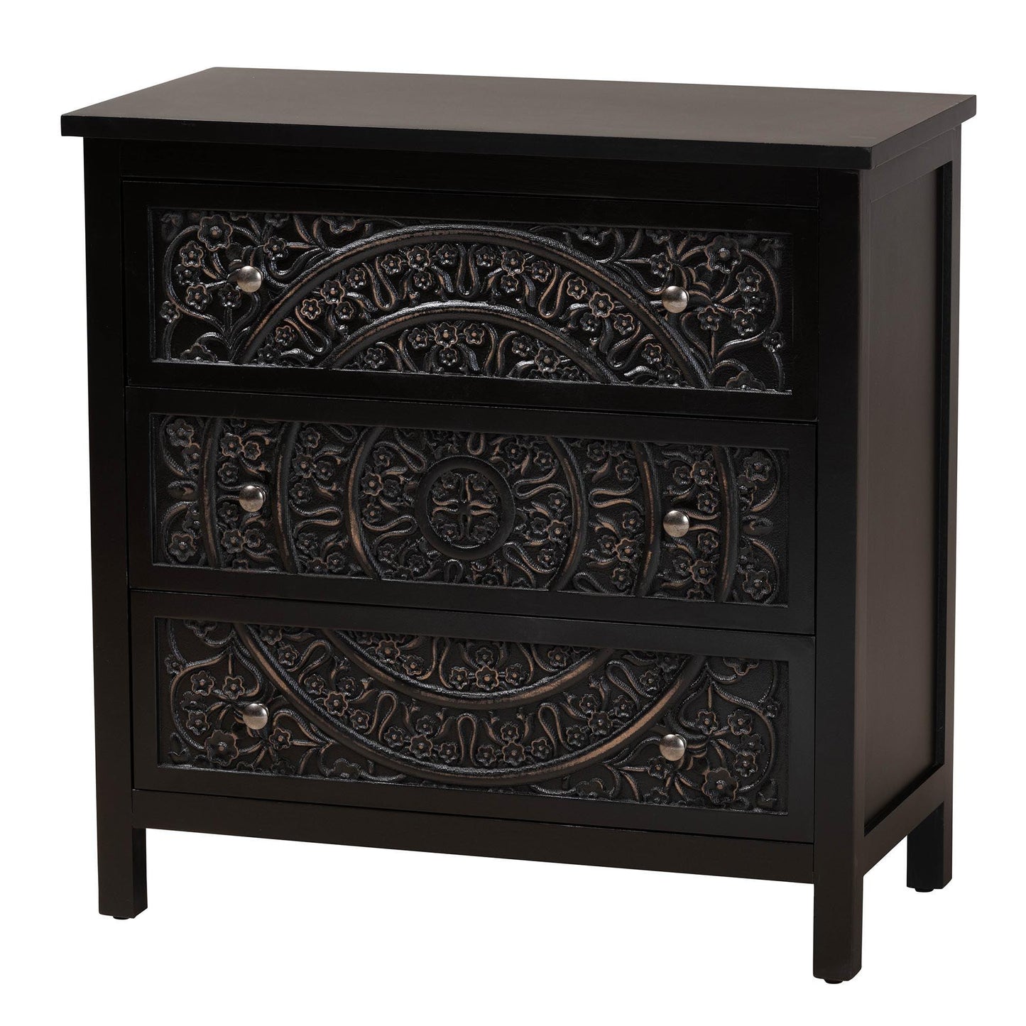 Baxton Studio Yelena Classic and Traditional Black Finished Wood 3-Drawer Storage Cabinet FredCo
