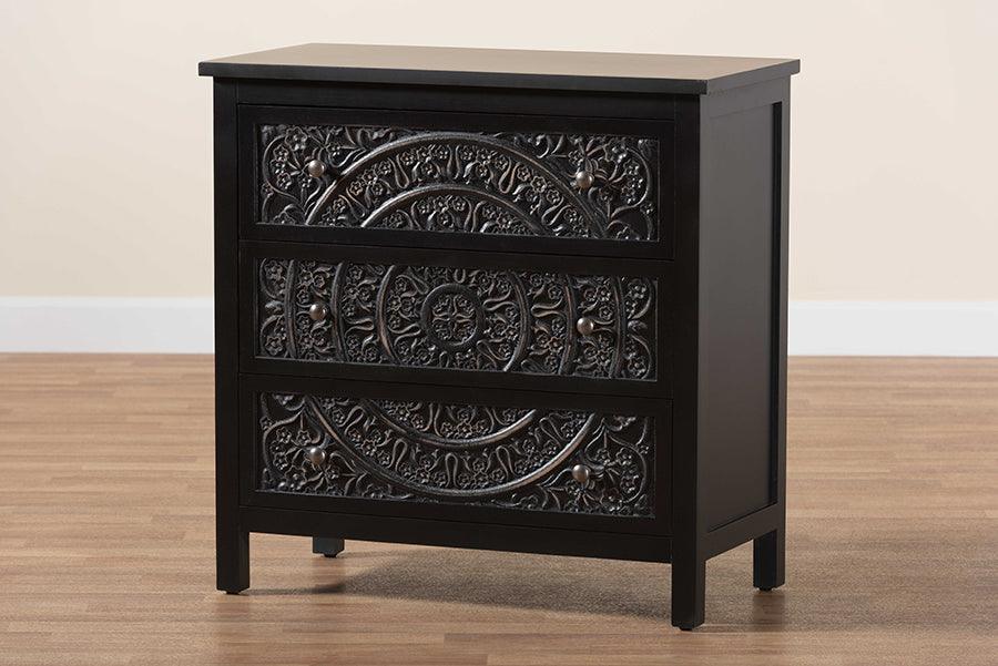 Baxton Studio Yelena Classic and Traditional Black Finished Wood 3-Drawer Storage Cabinet FredCo