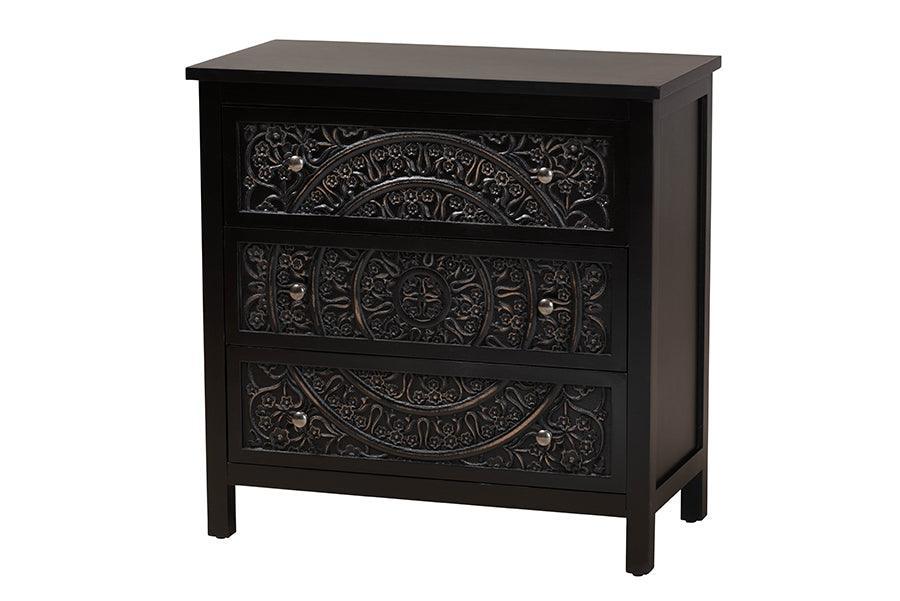 Baxton Studio Yelena Classic and Traditional Black Finished Wood 3-Drawer Storage Cabinet FredCo
