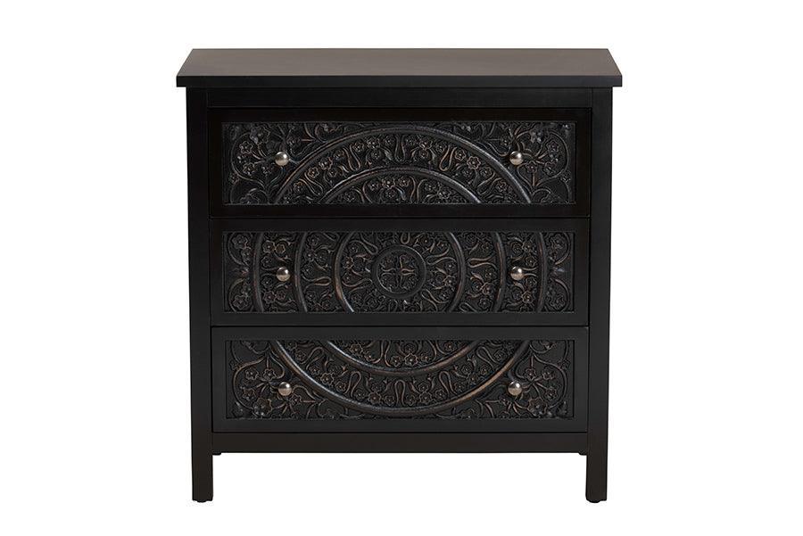 Baxton Studio Yelena Classic and Traditional Black Finished Wood 3-Drawer Storage Cabinet FredCo