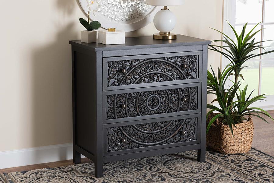 Baxton Studio Yelena Classic and Traditional Black Finished Wood 3-Drawer Storage Cabinet FredCo