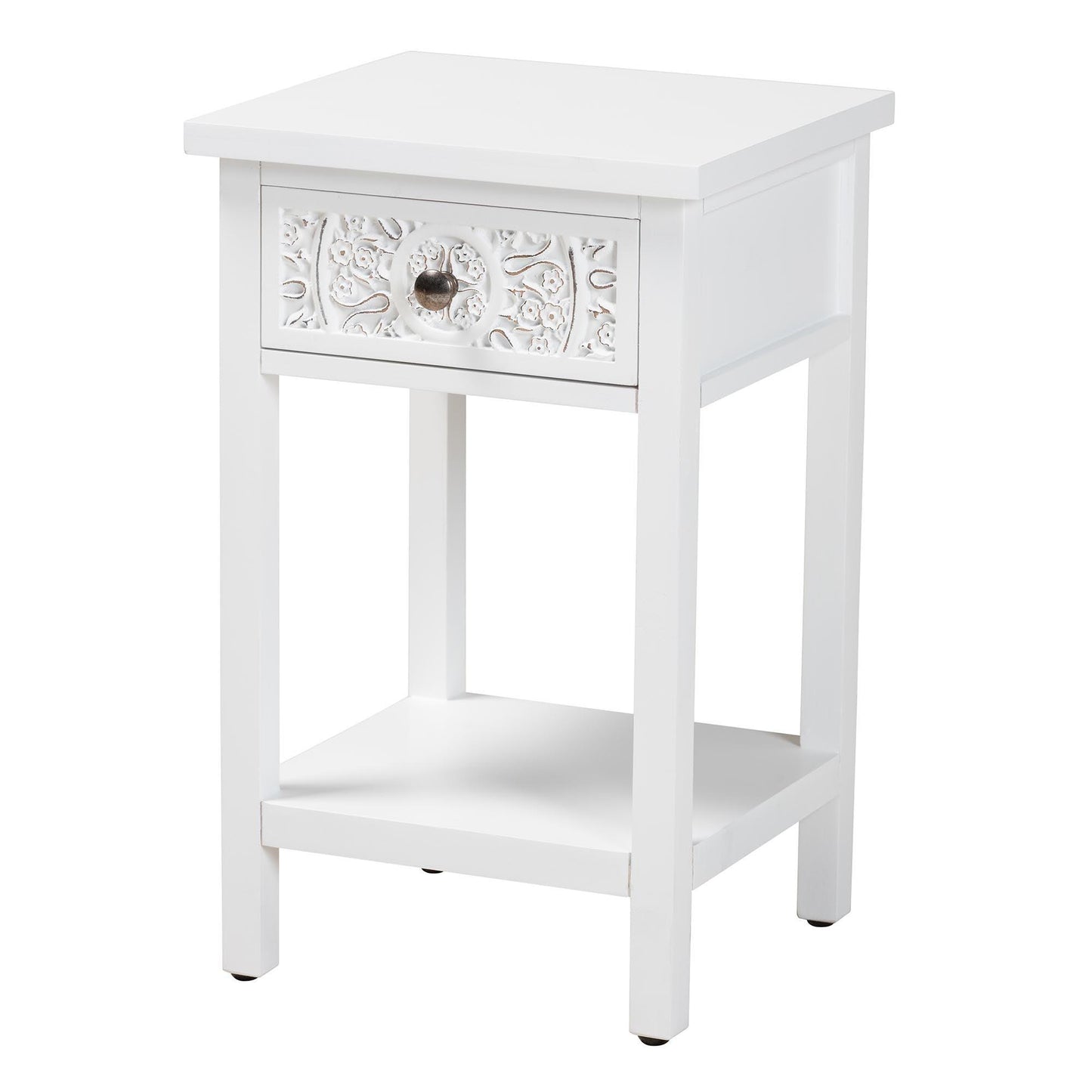 Baxton Studio Yelena Classic and Traditional White Finished Wood 1-Drawer End Table FredCo
