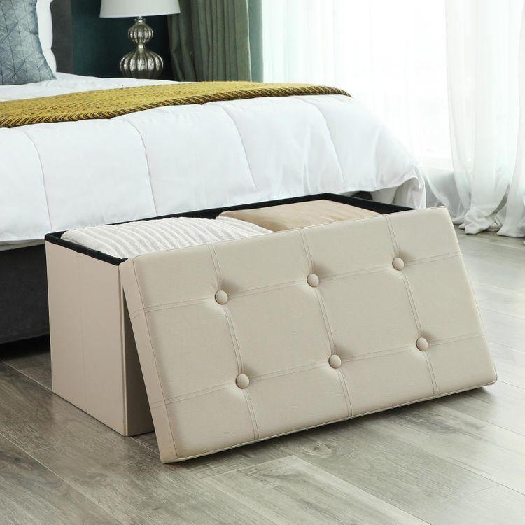 Beige Faux Leather Ottoman FredCo