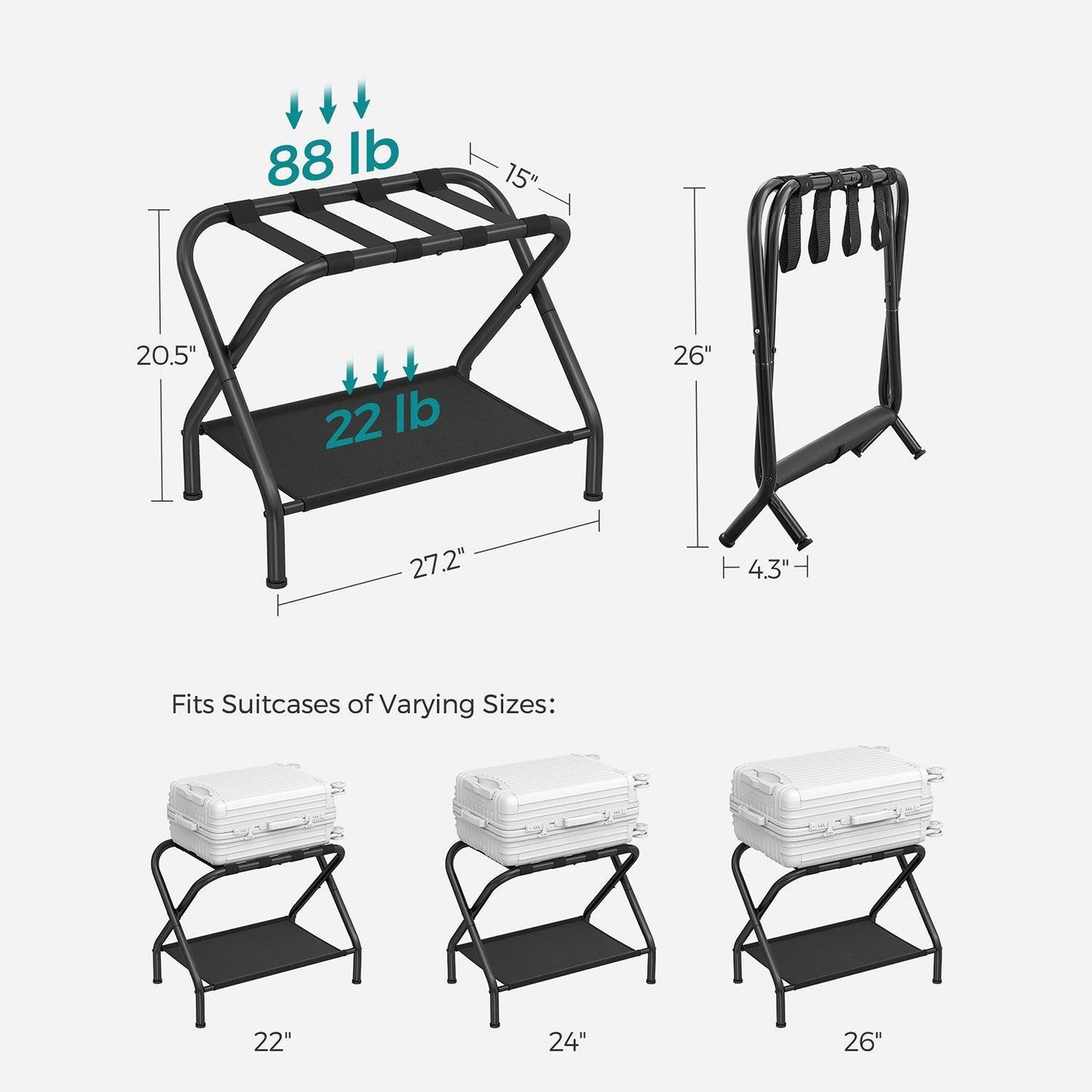 Black Foldable Luggage Rack FredCo
