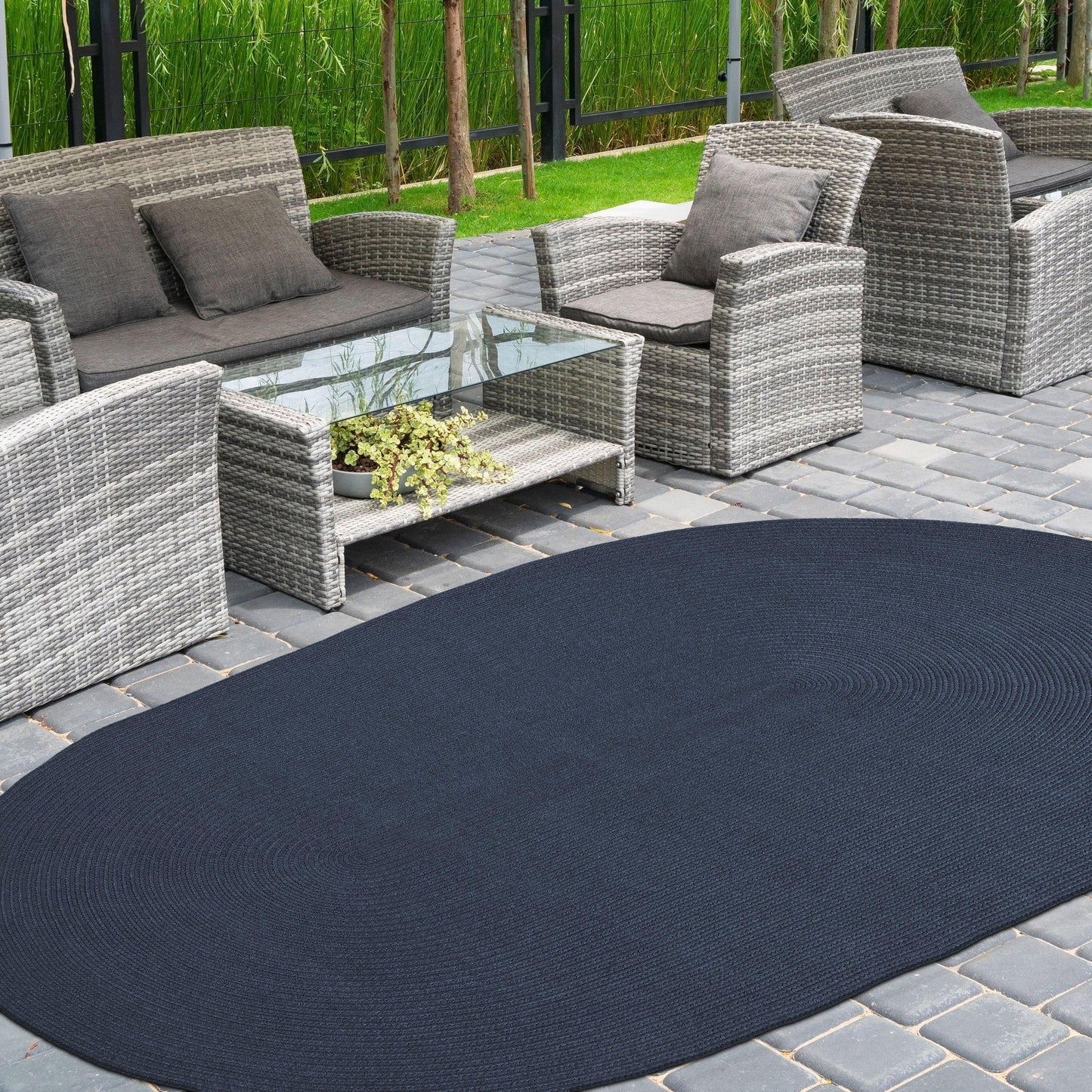 Braided Outdoor Reversible Solid Oval/Round Rug FredCo