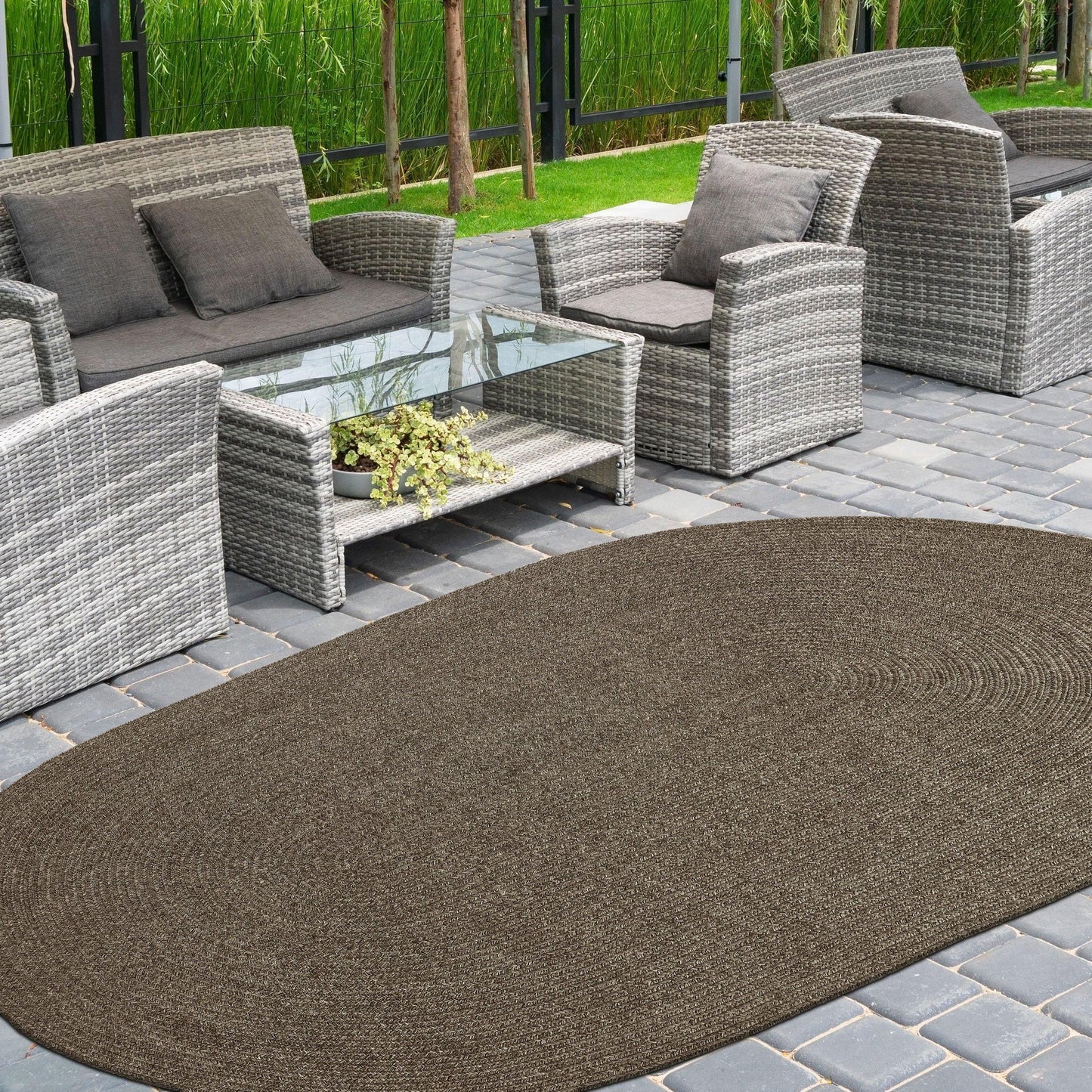 Braided Outdoor Reversible Solid Oval/Round Rug FredCo