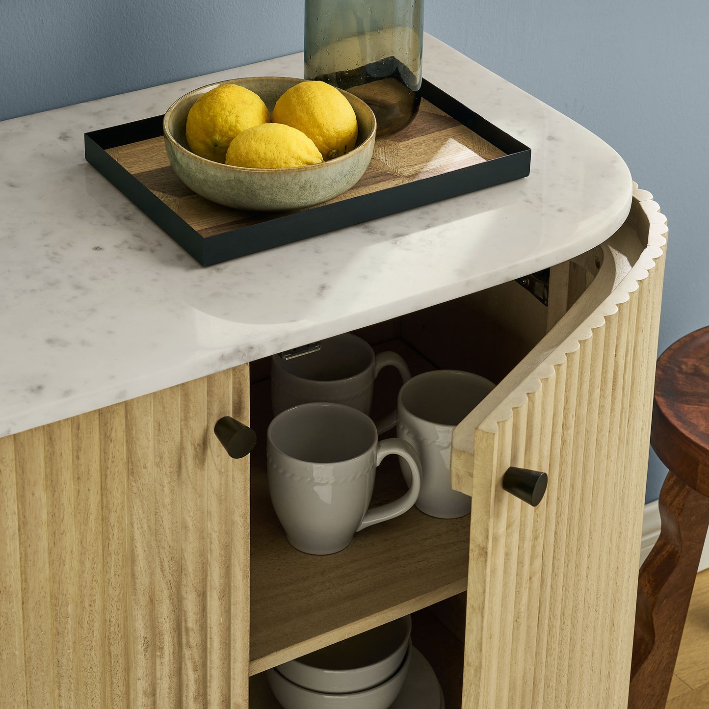 Caldera 33" Curved Solid Wood and Marble Accent Storage Cabinet by Modway EEI-7354 FredCo