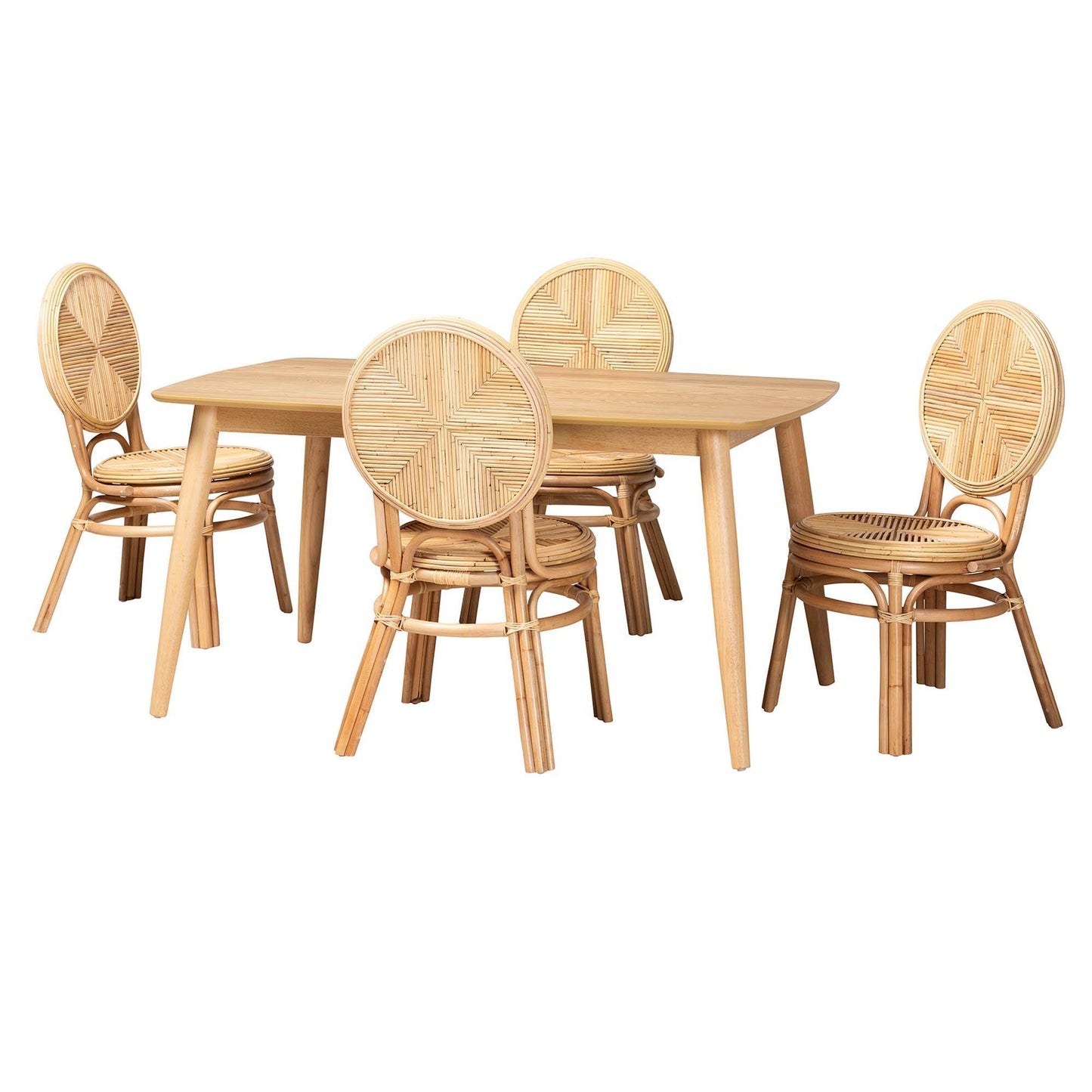 Carita Modern Bohemian Natural Brown Rattan 5-Piece Dining Set FredCo