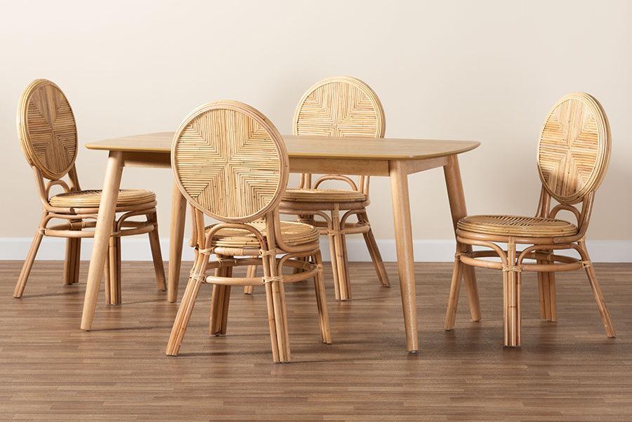 Carita Modern Bohemian Natural Brown Rattan 5-Piece Dining Set FredCo