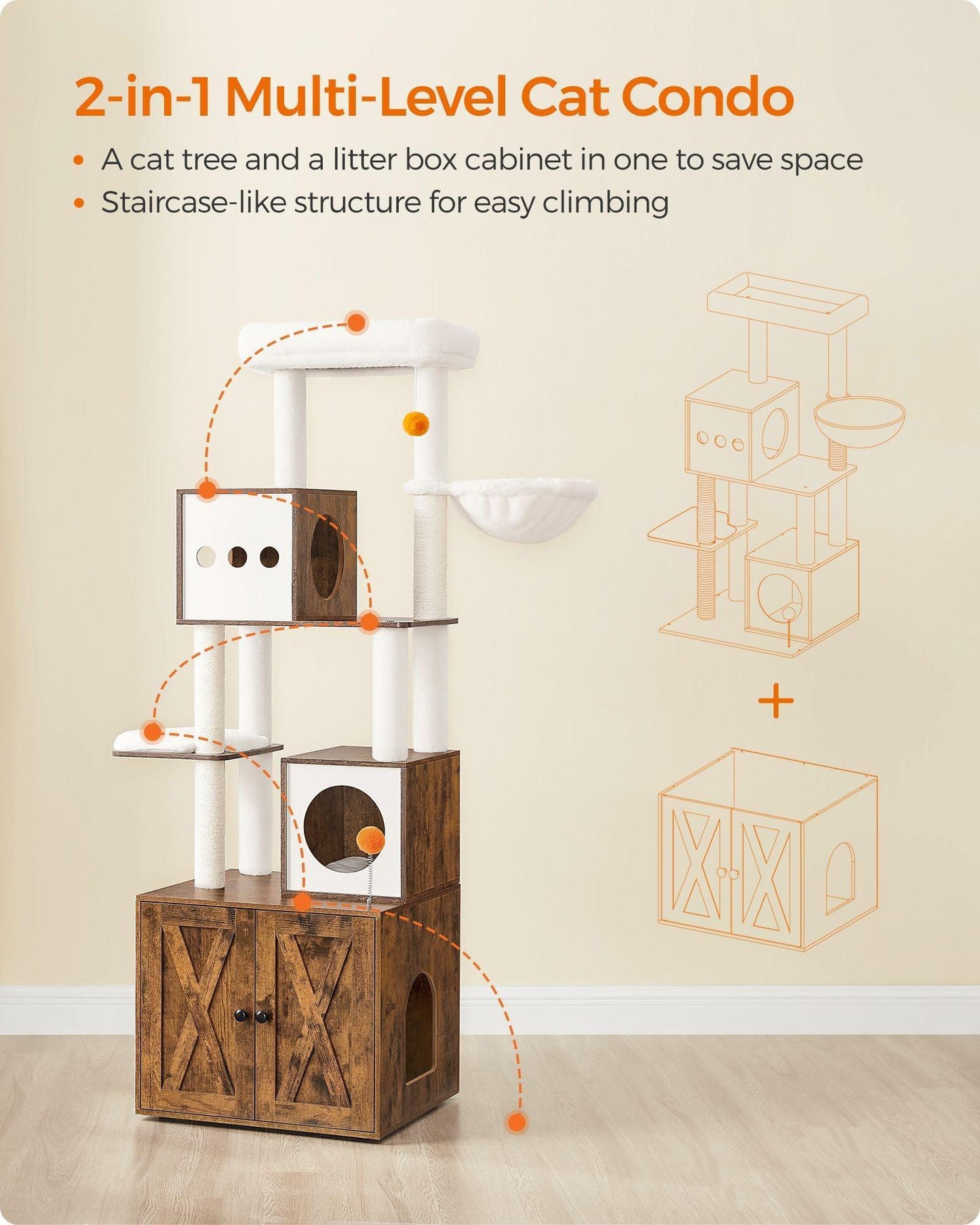 Cat Tree with Litter Box Enclosure and Scratching Posts FredCo