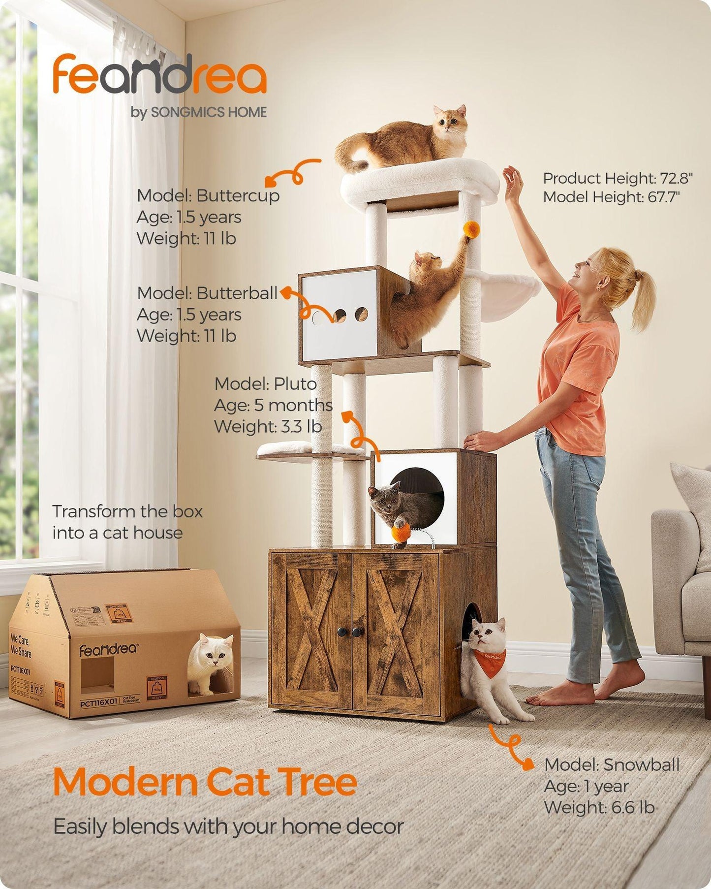 Cat Tree with Litter Box Enclosure and Scratching Posts FredCo