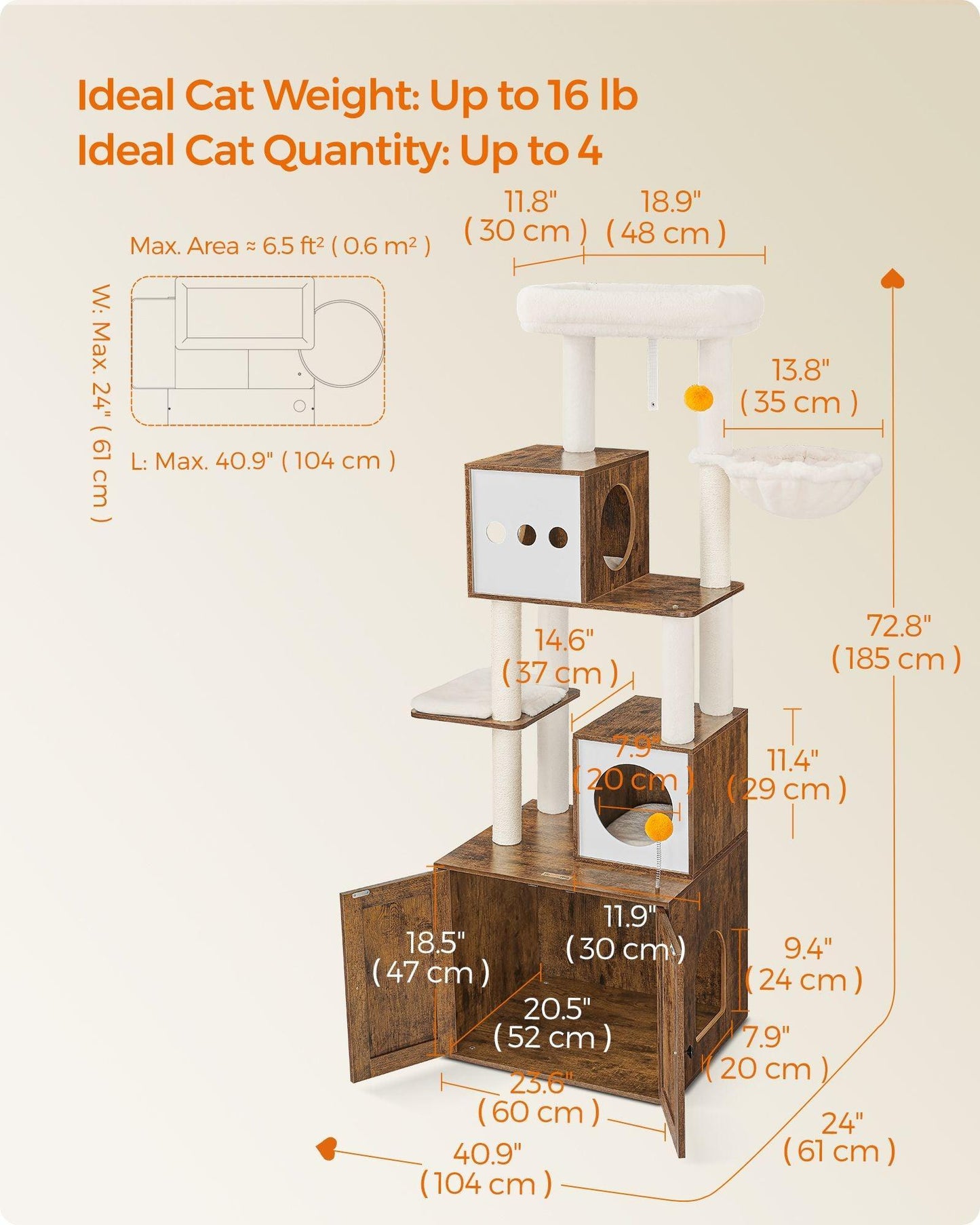 Cat Tree with Litter Box Enclosure and Scratching Posts FredCo
