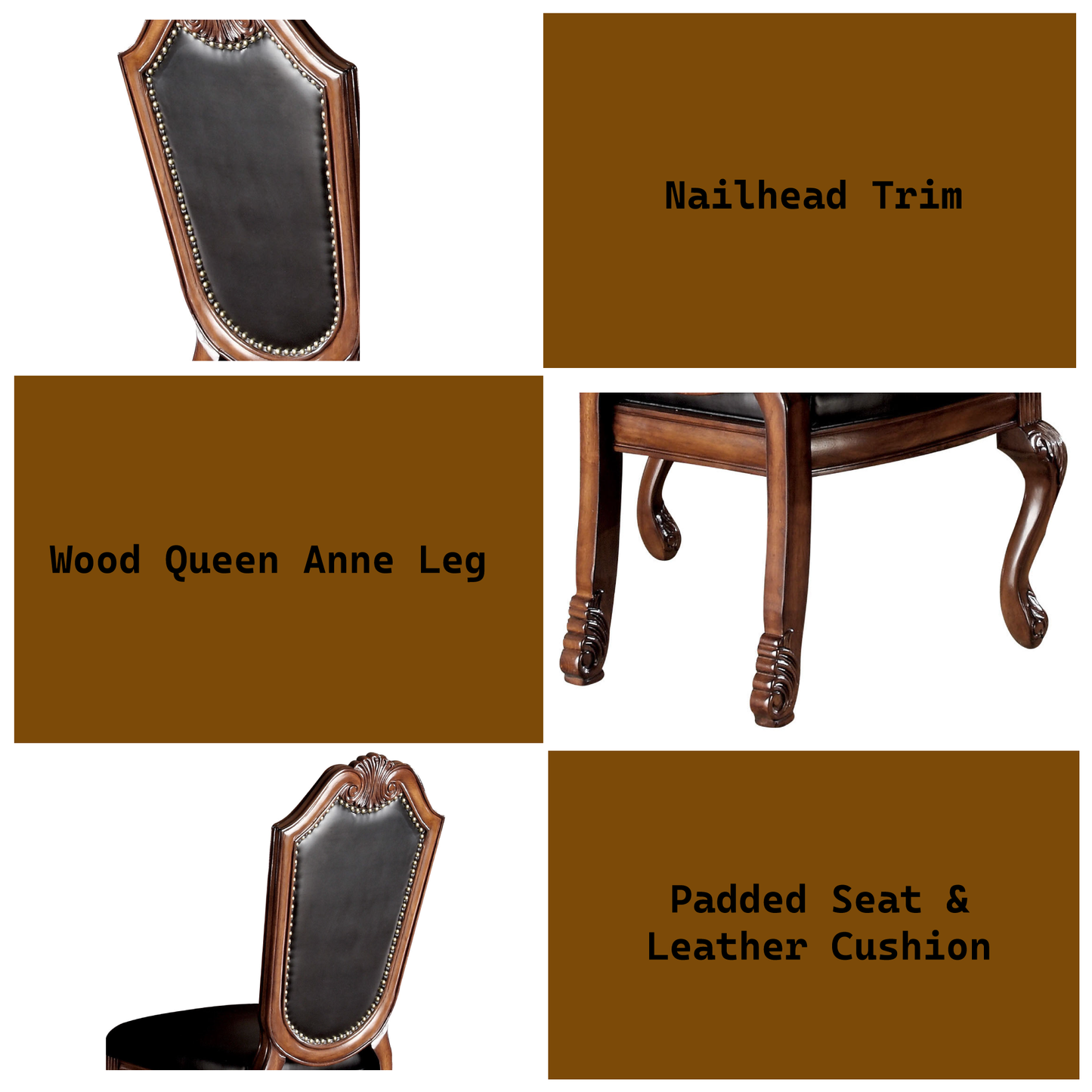 Chateau Black Synthetic Leather & Cherry Finish De Ville Side Chair (Set of 2) FredCo