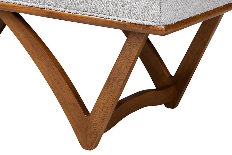 Chenoa Japandi Light Grey Boucle Fabric and Walnut Brown Finished Wood Bench FredCo