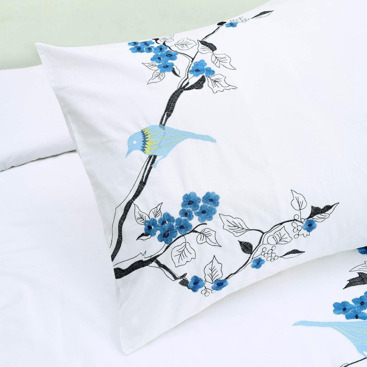 Cherry Garden 100% Cotton Embroidered Floral Bird Duvet Cover Set FredCo