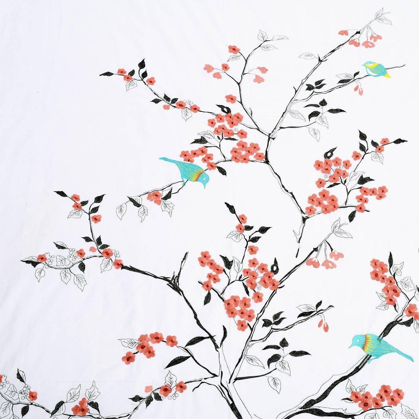 Cherry Garden 100% Cotton Embroidered Floral Bird Duvet Cover Set FredCo