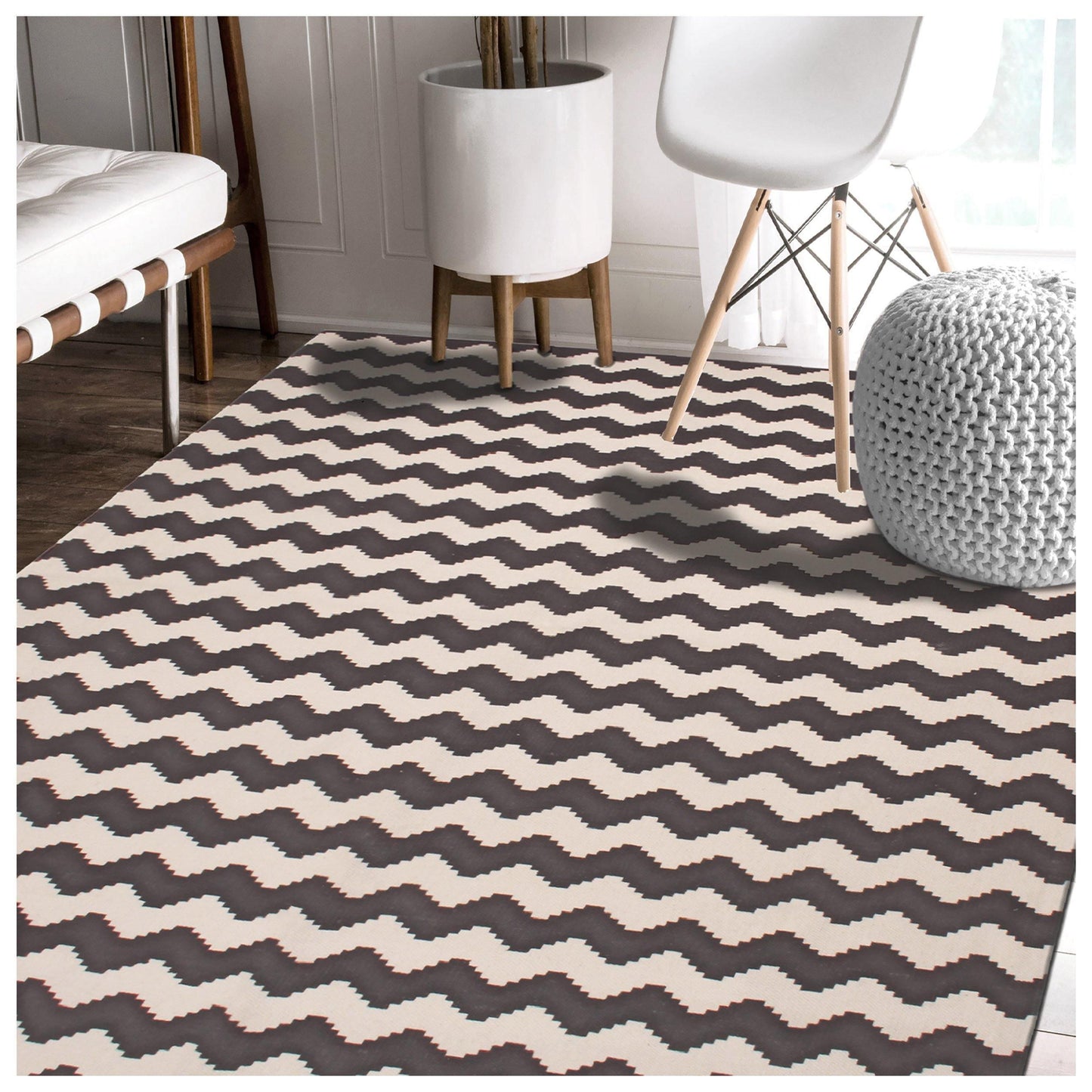 Chevron Zig-Zag Wavy 100% Cotton Printed Rug FredCo