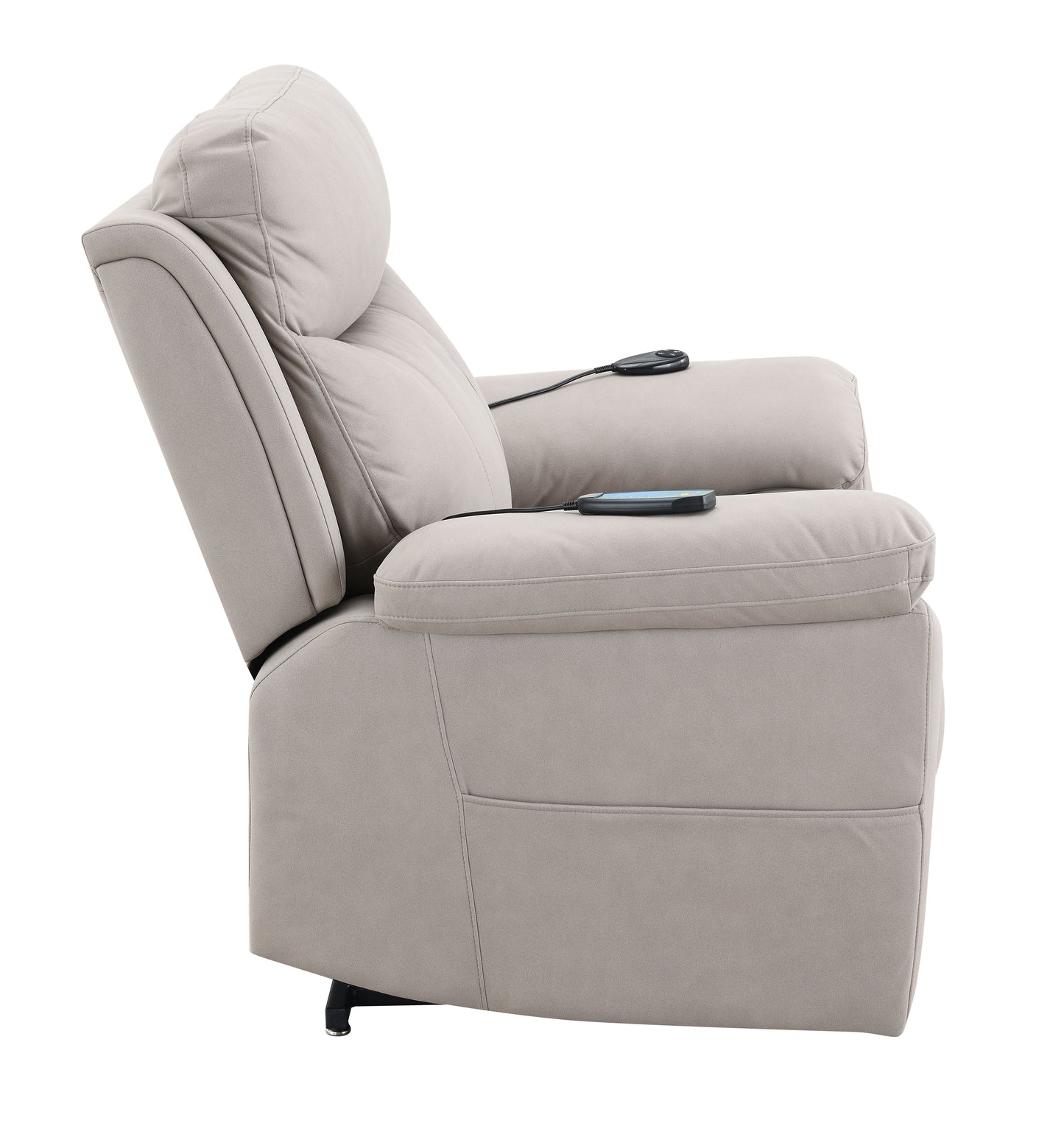 Chriki Light Gray Polished Microfiber Power Motion Recliner with Lift, Heating & Massage Chair FredCo