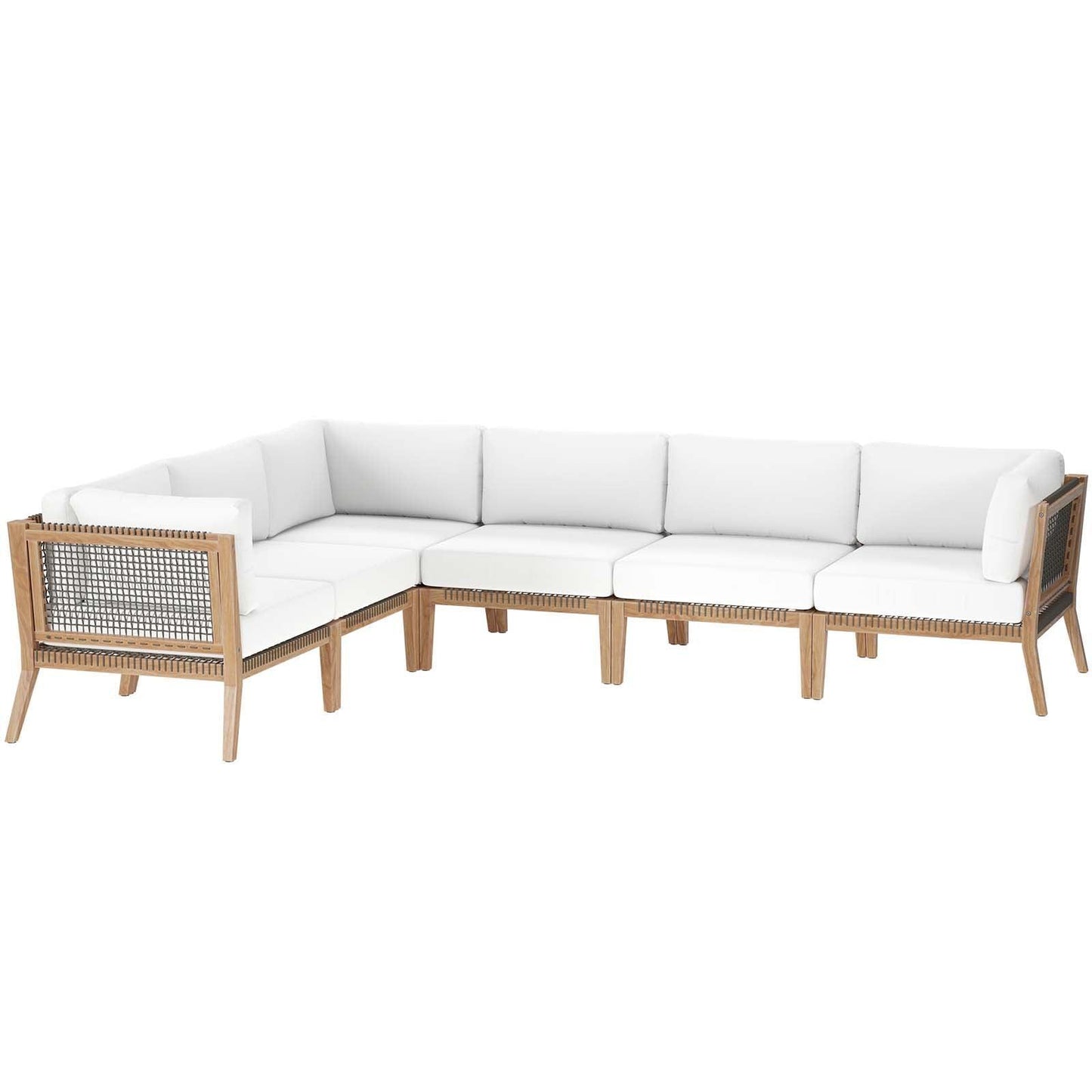 Clearwater Outdoor Patio Teak Wood 6-Piece Sectional Sofa, EEI-6125 FredCo