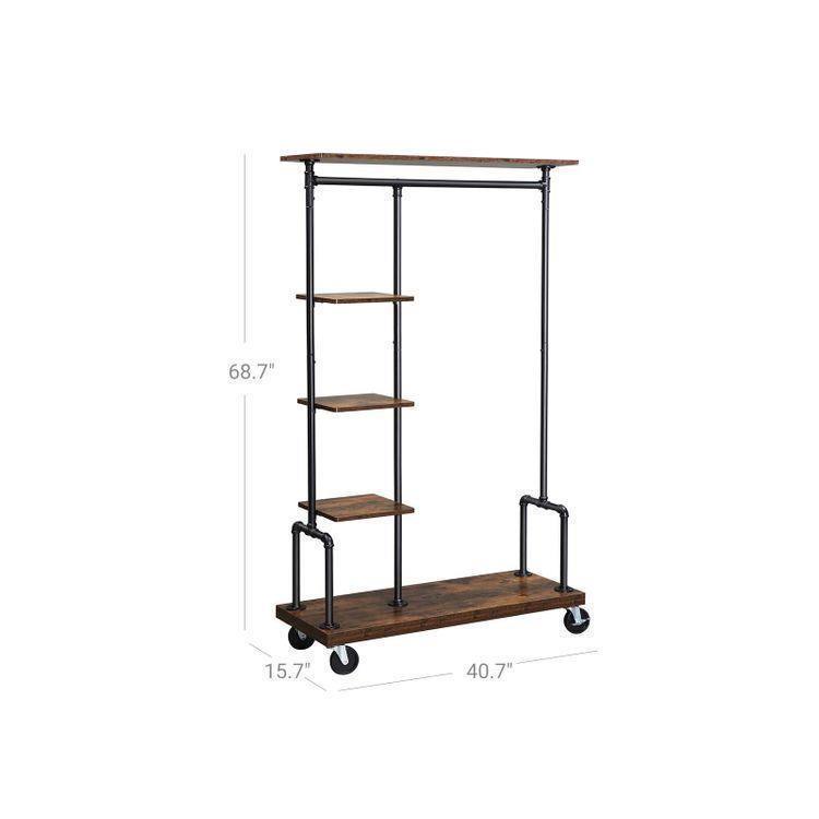 Clothing Rack on Wheels Rustic Brown FredCo